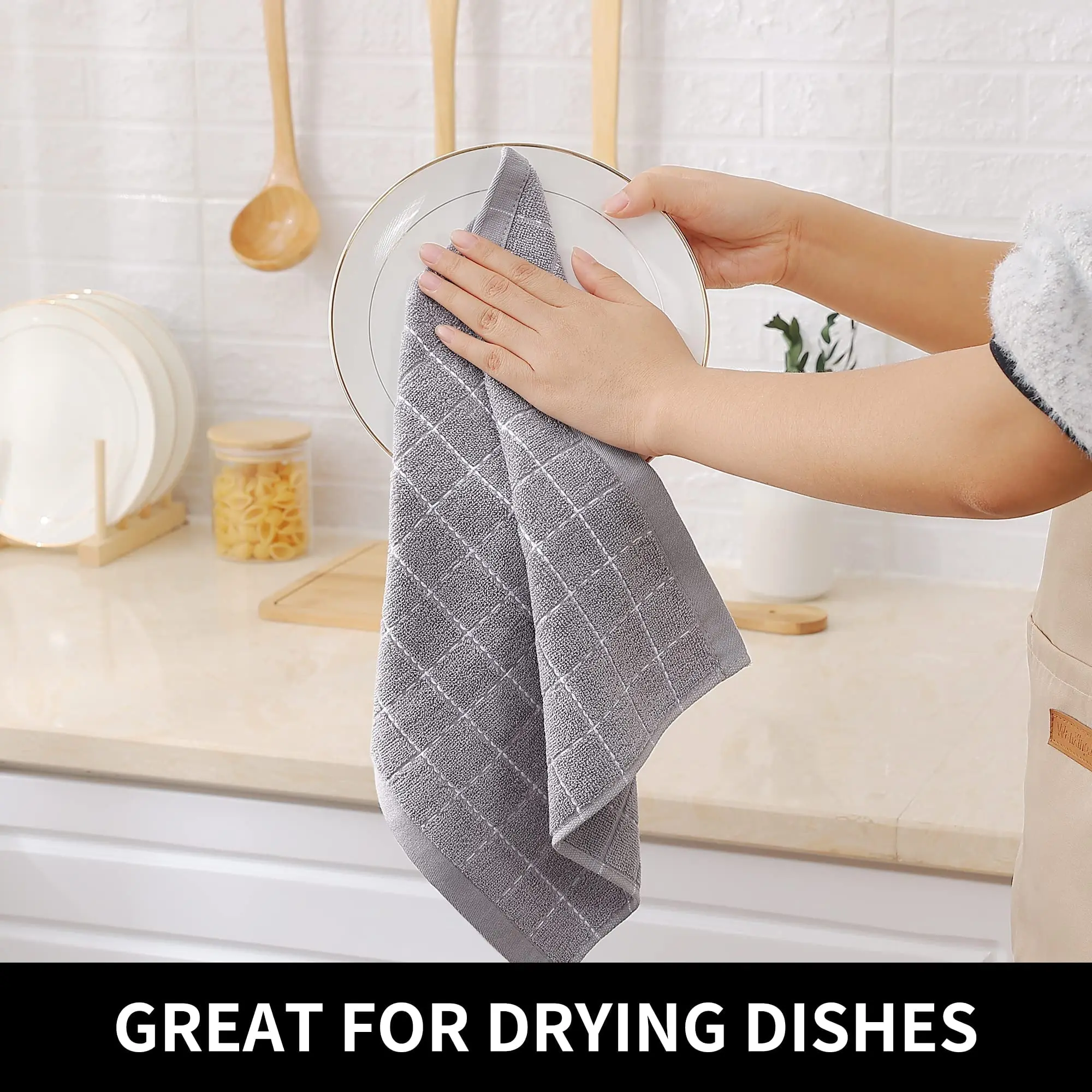 Cotton Kitchen Towels Checkered Designed Absorbent Dish 8 Pack