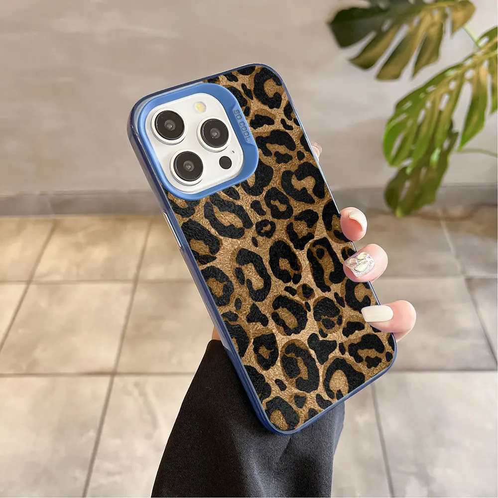 INS Brown Leopard Print Y2K Magsafe Magnetic Soft Silver Plated Phone Case Cover
