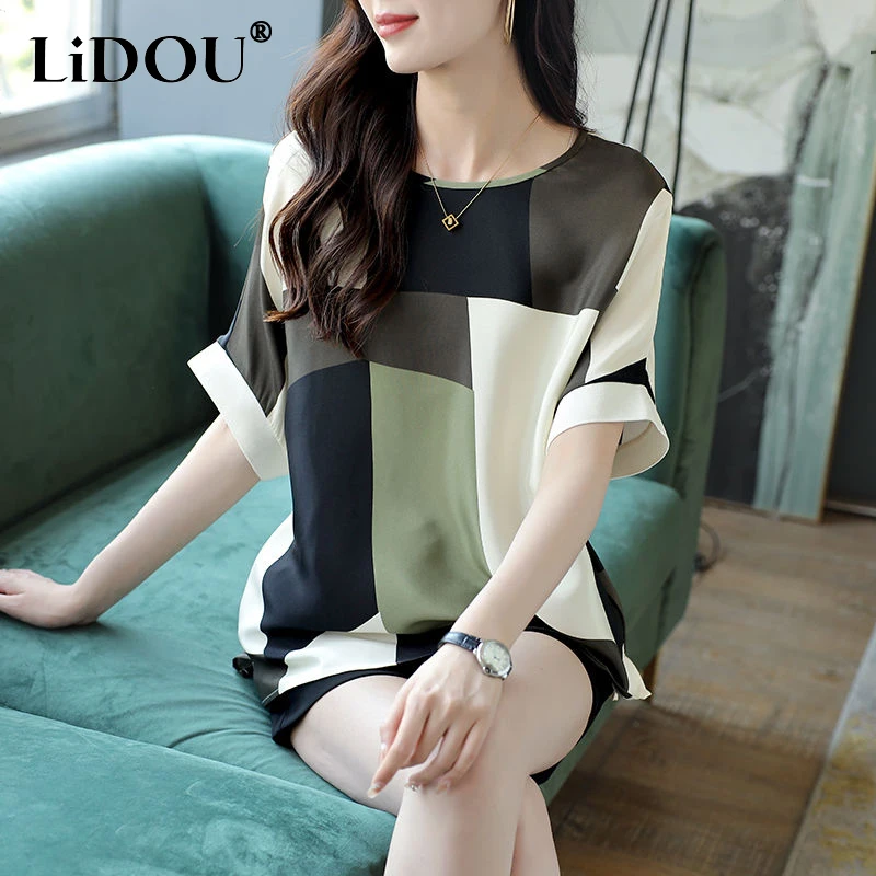 

Summer Oversized Fashion Print Loose Casual Chiffon T-shirt Ladies Batwing Sleeve Streetwear Tee Top All-match Trend Pullover