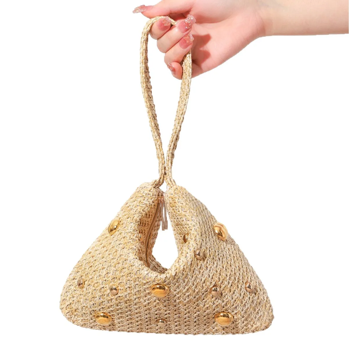 NEW Women's Fashion Woven Handbags Summer Metal Round Handle Straw Bags Commuter Banquet Clutch Bag