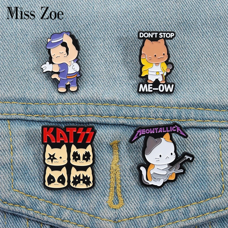 Katzen-Sänger-Band-Emaille-Anstecknadeln, individuell, STOP ME-OW nicht, Broschen, Anstecknadeln, Kleidung, Tierschmuck, Geschenk für Kinder und Freunde