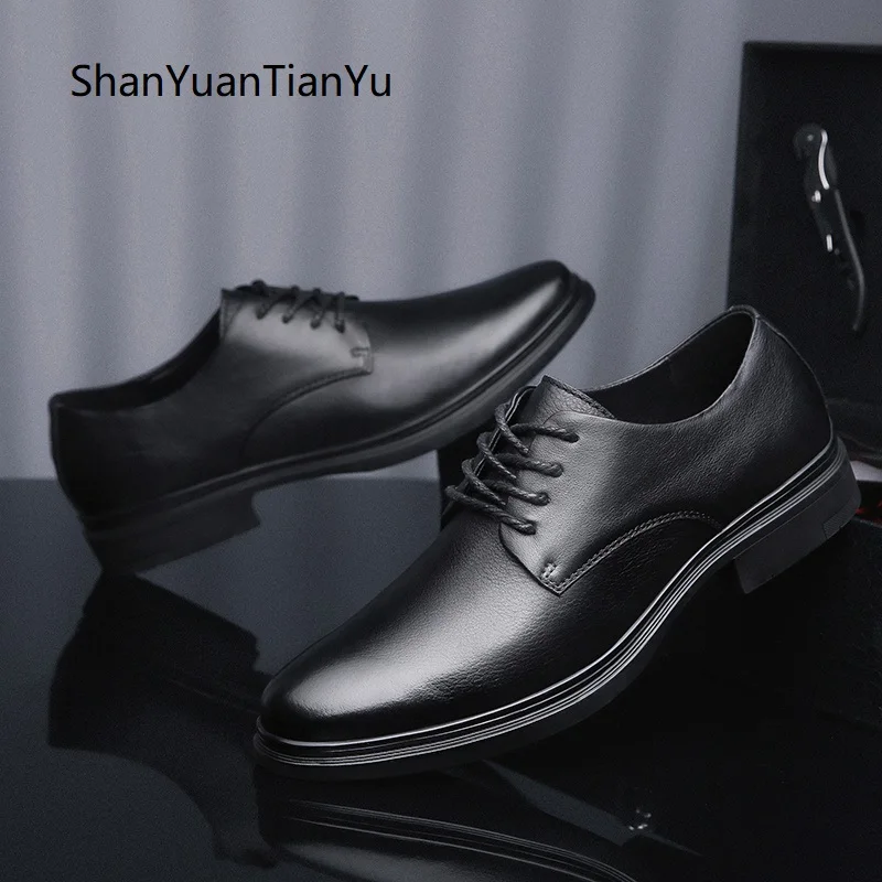 

Dress Derby Mens Shoes Lace Up Outdoor Genuine Leather Handmade Lace Up Pointed Toe Business Formal Weddiing Party Shoes for Men