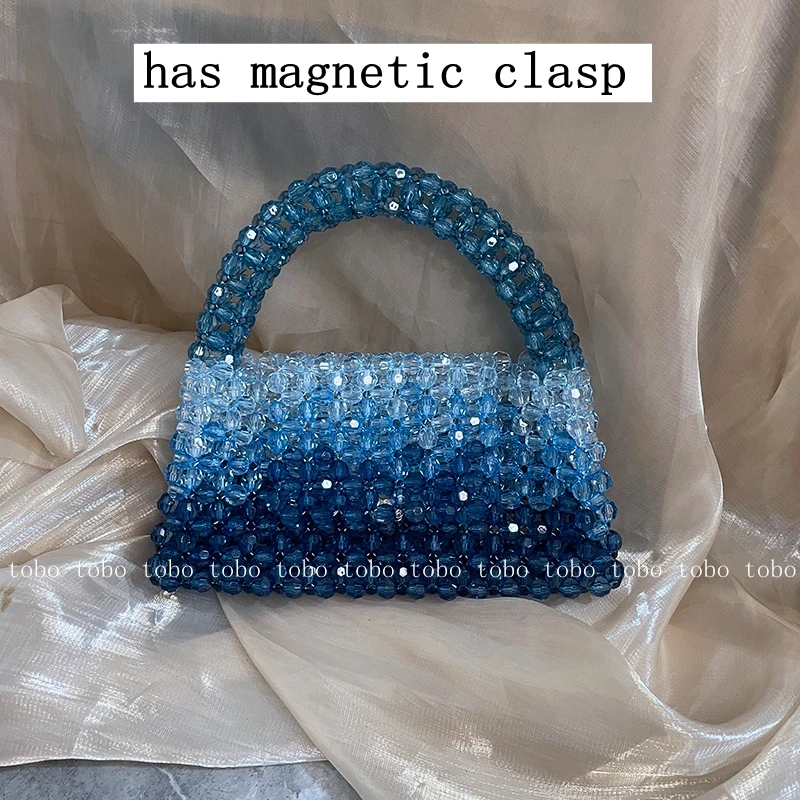 Gradient Blue Beaded Own Design Tote Bags for Women Customized Color  Fashion Handbags for 2022 Chain Handle Clutch Evening Bag - AliExpress