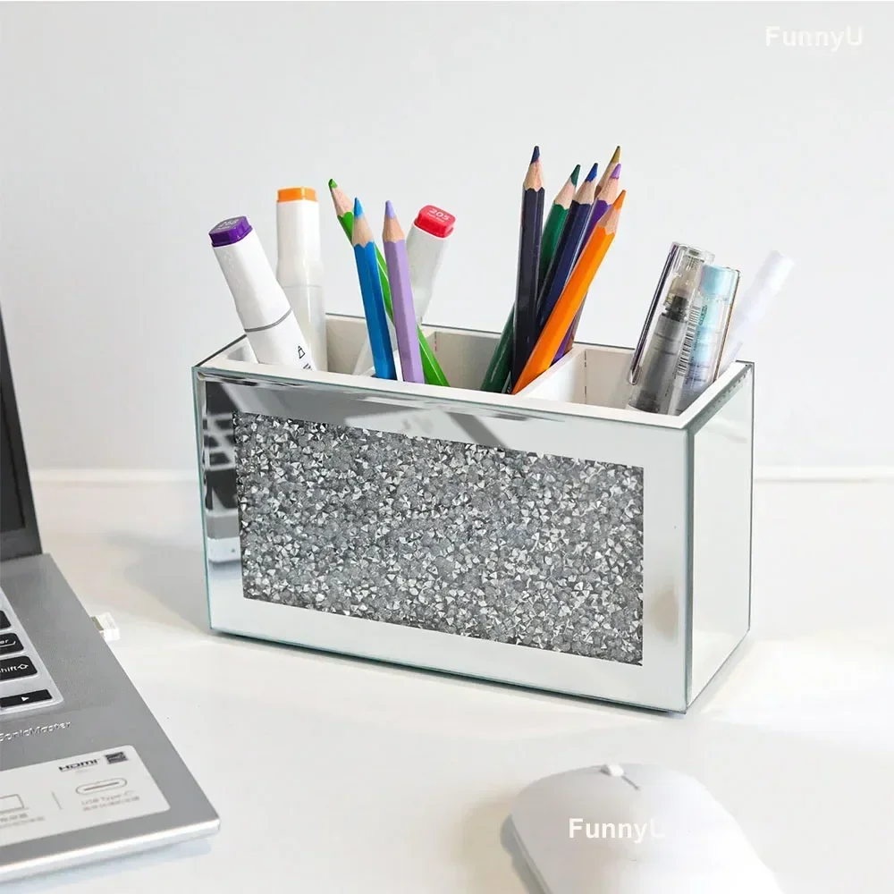 Makeup Brush Holder Organizer Luxury Bling Crushed Diamond Glass Mirrored Jewelry Boxes Women Jewelry Organizer Storage Boxes 5