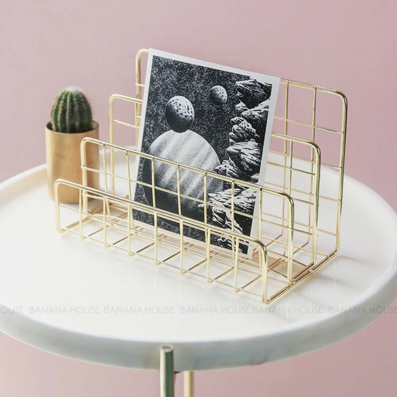 Nordic Style Bookshelf Office Desktop Gold Metal Book Block Desktop Decor Magazine Shelf Book Holder Creative Book Stand