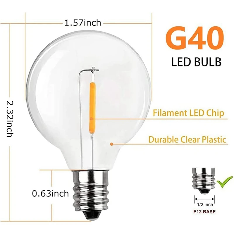 Ampuller G40 Led Yedek Ampuller, E12 Vida Tabanlı Kırılmaz Küre Ampuller