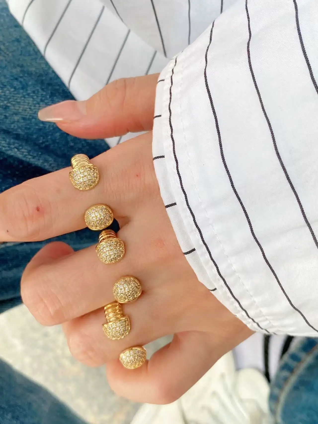 5PCS, Fashion Geometric Bracelet Bangles & Rings Open Design 18k Gold Plated Jewelry Gift For Girls