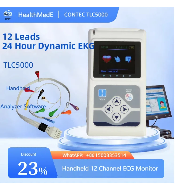 12 lead 24h Analyzer TLC5000 Hand-held Dynamic ECG/EKG Holter Monitoring Recorder System analyzer,pc software,USB ECG Holter