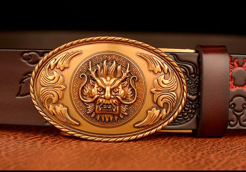 Premium Casual Belt for Men, Genuine Leather Belt for Men, Dragon Buckle Size 27-42 Inch Sd7ec8ab291084ac3b571e7a869528c74M