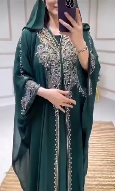 Robe Maxi en Mousseline de Soie avec Perles pour Femme Musulmane, Caftan, Abaya, Dubaï, Vêtements de Luxe, Hijabs, Grande Taille, Robes sulfà Capuche Africaines