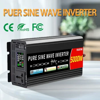 순수 사인파 4000W 인버터, 휴대용 전력 변환기, 자동차 태양광 인버터, 5000W, 12V, 24V, 110V, 220V, 24V, 110V, DC-AC