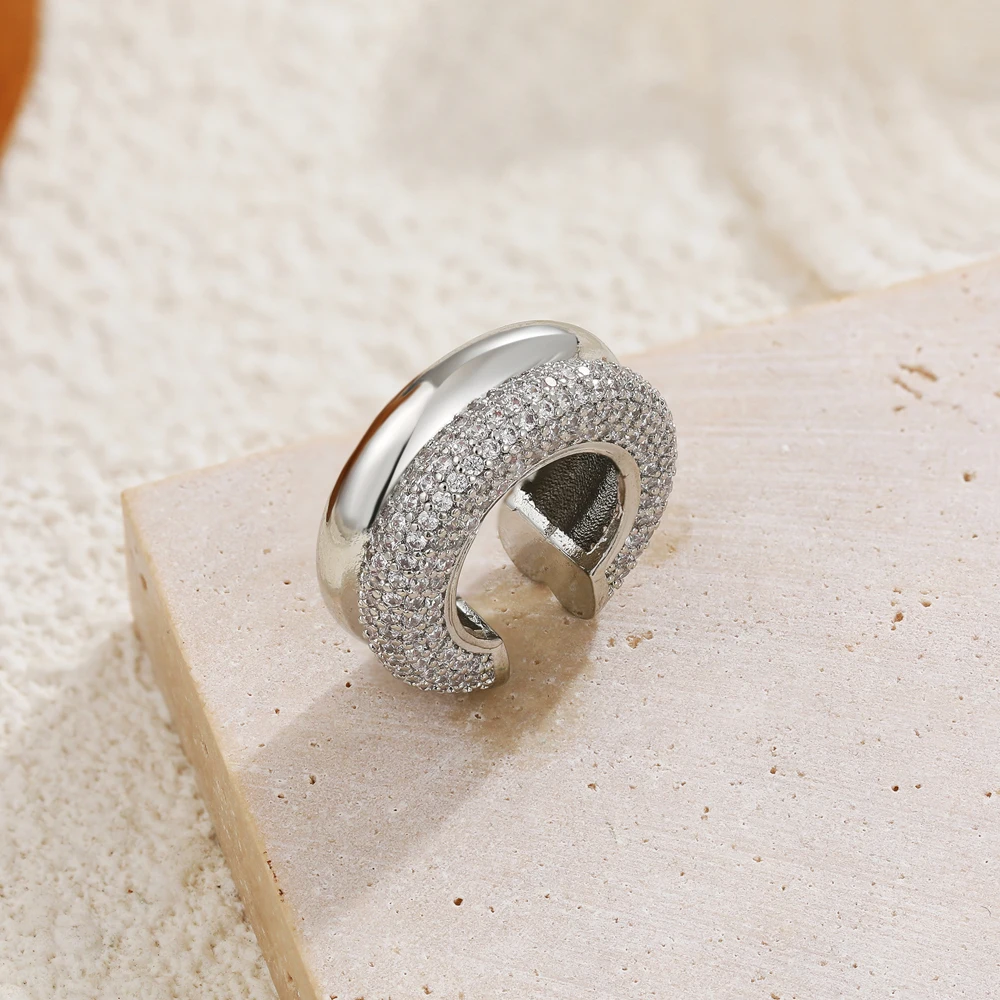 18K Gold Plated Polished Double-layer C Shape Earclips Clip Earrings for Women Girls No Piercing CZ Zircon Ear Wrap Clips Bijoux