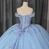 Sexy Sweetheart Quinceanera Dresses Ball Gown Romantic Beading Lace-like Off the Shoulder Sweet 16 Dresses Wedding Gown 6792 6