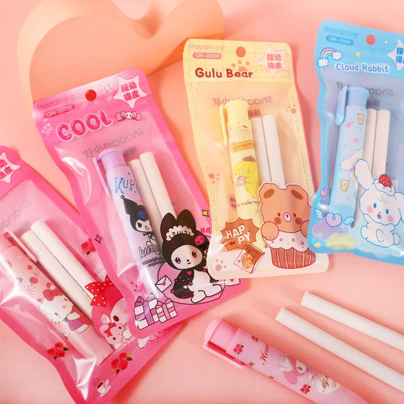 Press Eraser Creative Sanrio Hello Kitty Anime Kuromi Melody Cinnamoroll Cartoon Kawaii Stationery Gift Office School Supplies press eraser