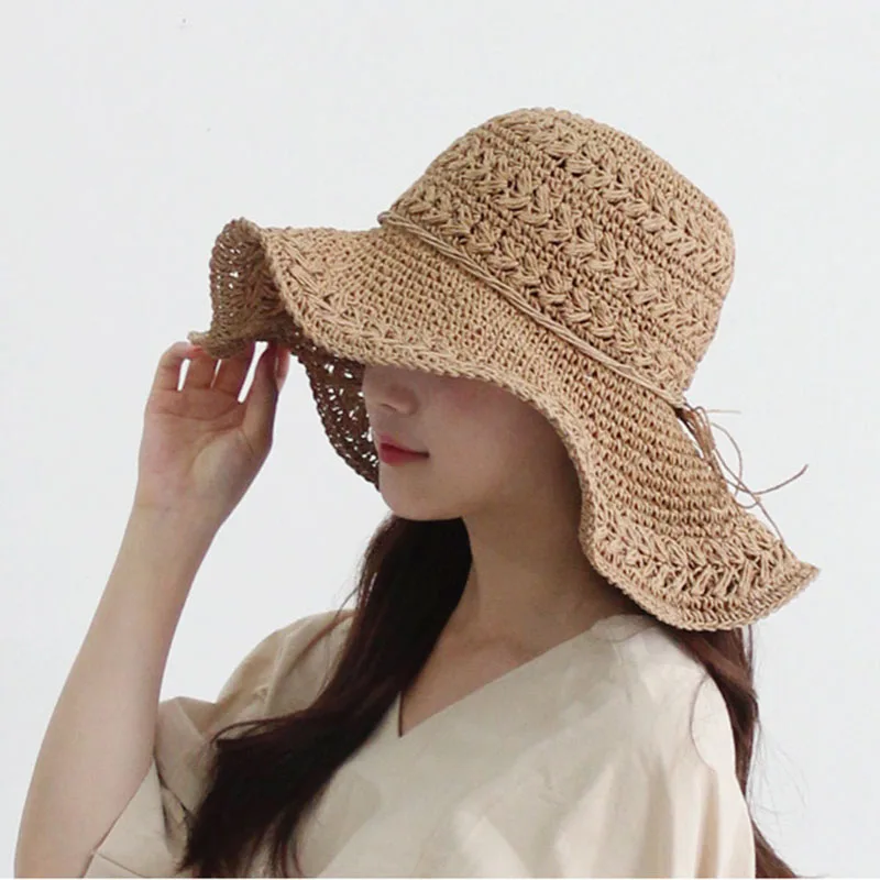 여성용 용수철 기질 빨대 모자, 큰 챙 버킷 햇, 접이식 여름 루피 헬렌 카민스키 비치 모자, 여성 라피아 모자