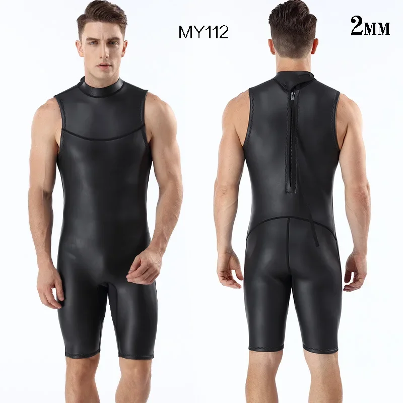 Mens Triathlon Wetsuit 2mm Neoprene Short Sleeveless One Piece Smoothskin wetsuit Ultra Elastic Diving Suit