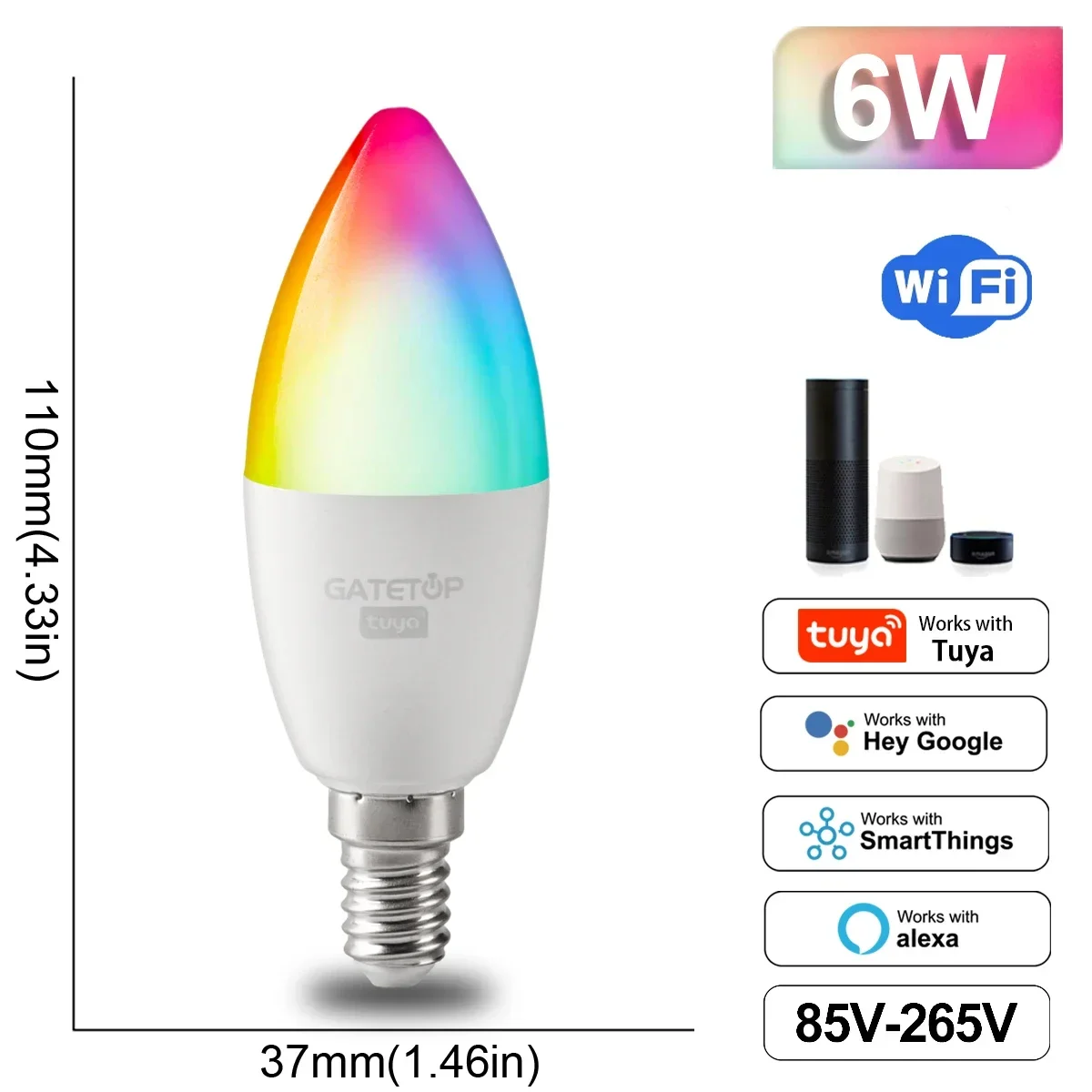 ตัวเลือกสินค้า RGB Wi-Fi Smart LED Bulb ปรับแสงได้ ควบคุมผ่าน Alexa และ Google Home