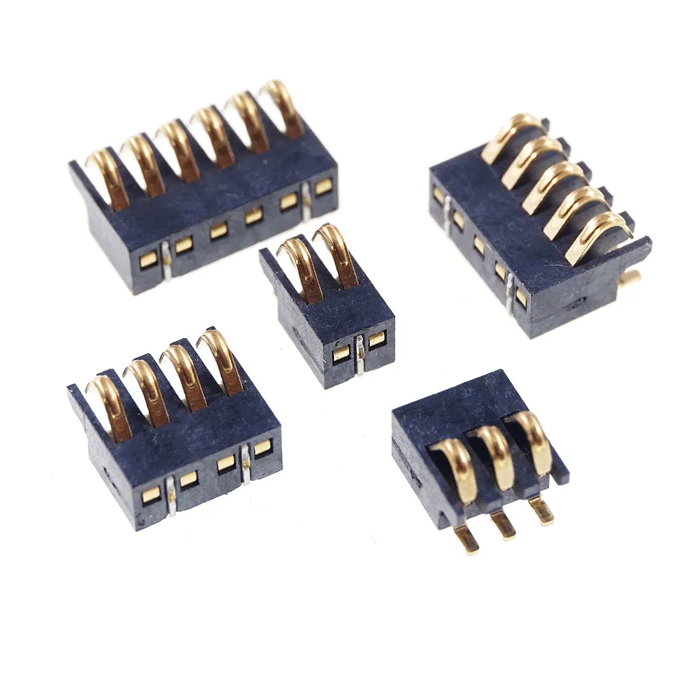 Conector da bateria da imprensa da mola de SMT, poder do contato, ouro chapeado, 3U, 1.27mm passo, 2, 3, 4, 5, 6 maneira, 5, 20, 100 partes