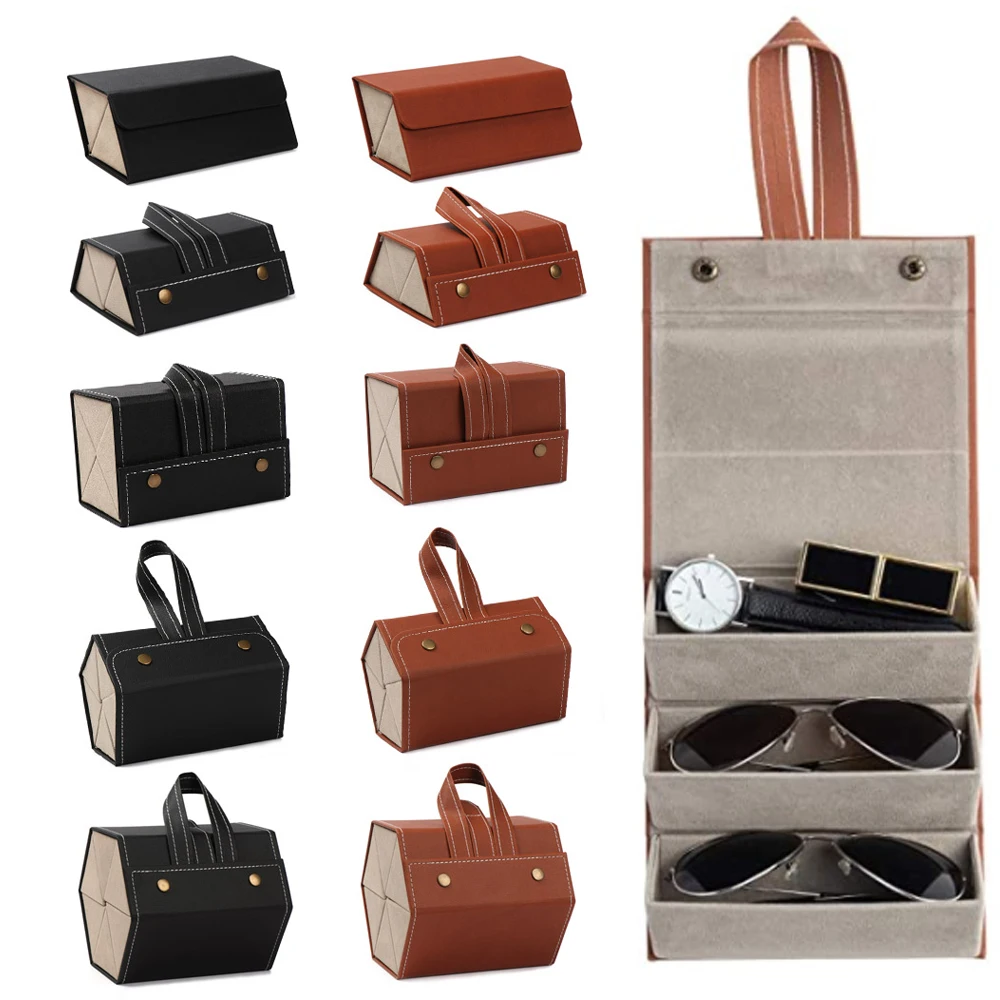 Fashion PU Leather Glasses Organizer Portable Multi-slot Folding Eyeglasses Holder Travel Storage Box Display Sunglasses Case