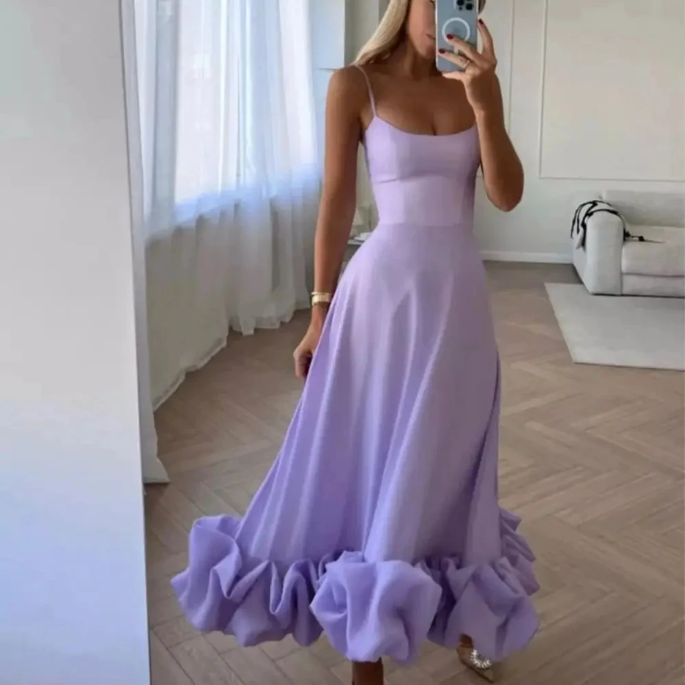 Prom Dresses Spaghetti Straps Ruched Satin Backless Graduation Dresses Formal Occasion Dress