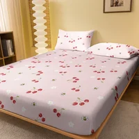 1 Cartoon Cute Fruit Cherry Bee printed matte Fitted Sheet, bedroom printed bed cover, bedding (excluding pillowcases) 1