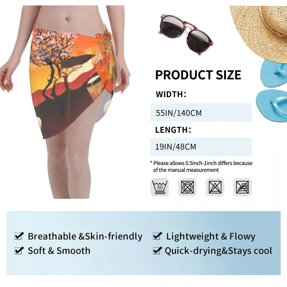 Chiffon Swimwear Pareo Scarf African Sunset Beach Cover Up Wrap Kaftan Sarong Skirt Print Beachwear Swimsuit Bikini Cover-Ups