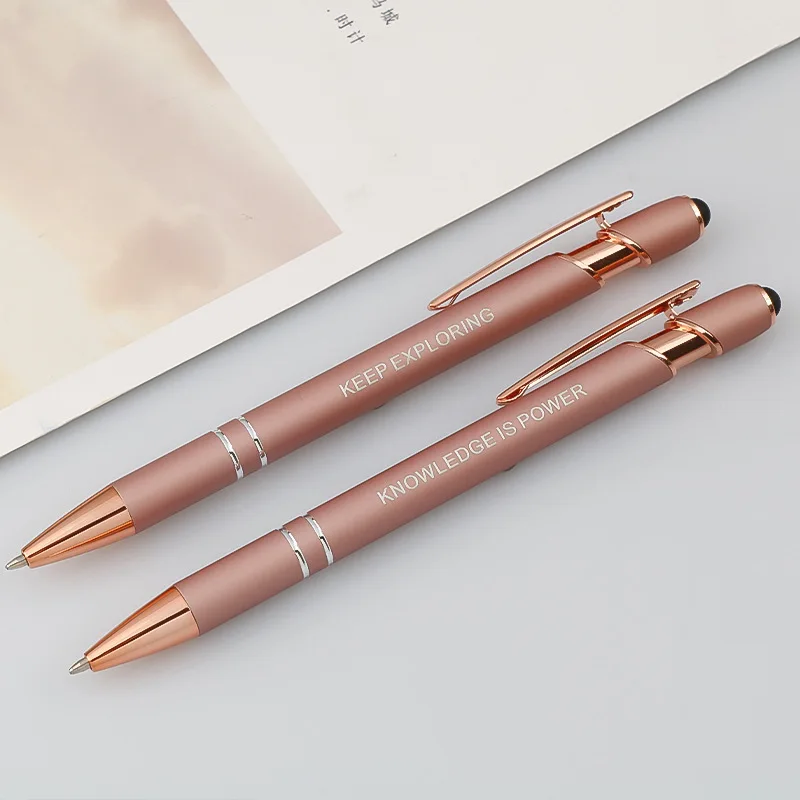 

Rose Gold Ballpoint Pen Able To Carve Creative Stylus Touch Pen Writing Ballpen Stationery Office School Supplies 03796