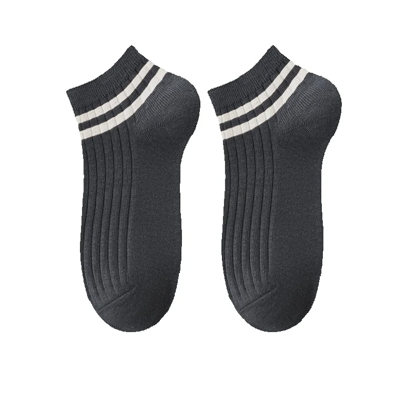 2025e Pure Cotton Summer Thin Two Stripes Short Tube Spring And Autumn All-Cotton Deodorant Sweat-Absorbing Men's Socks_voghion.com