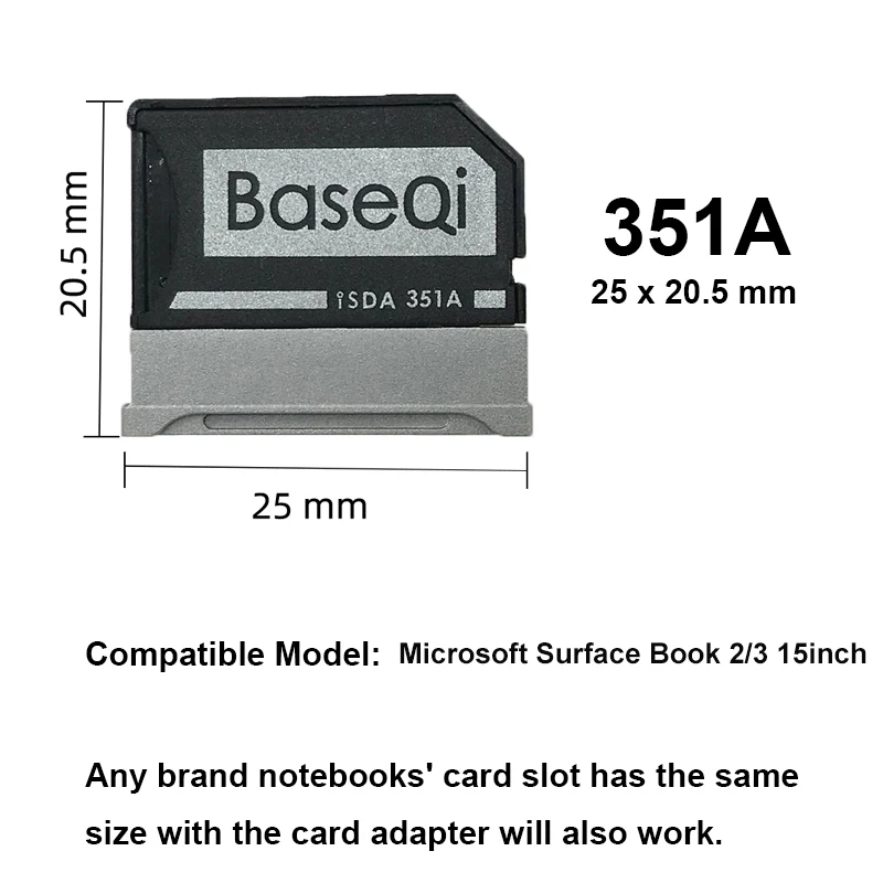 Baseqi Adaptador de Cartão de Alumínio para Microsoft Surface Book 15 Reader Sbook ii Iii Leitor de Cartão de 15 Polegadas Adaptadores de cartão de memória - Imagem 2