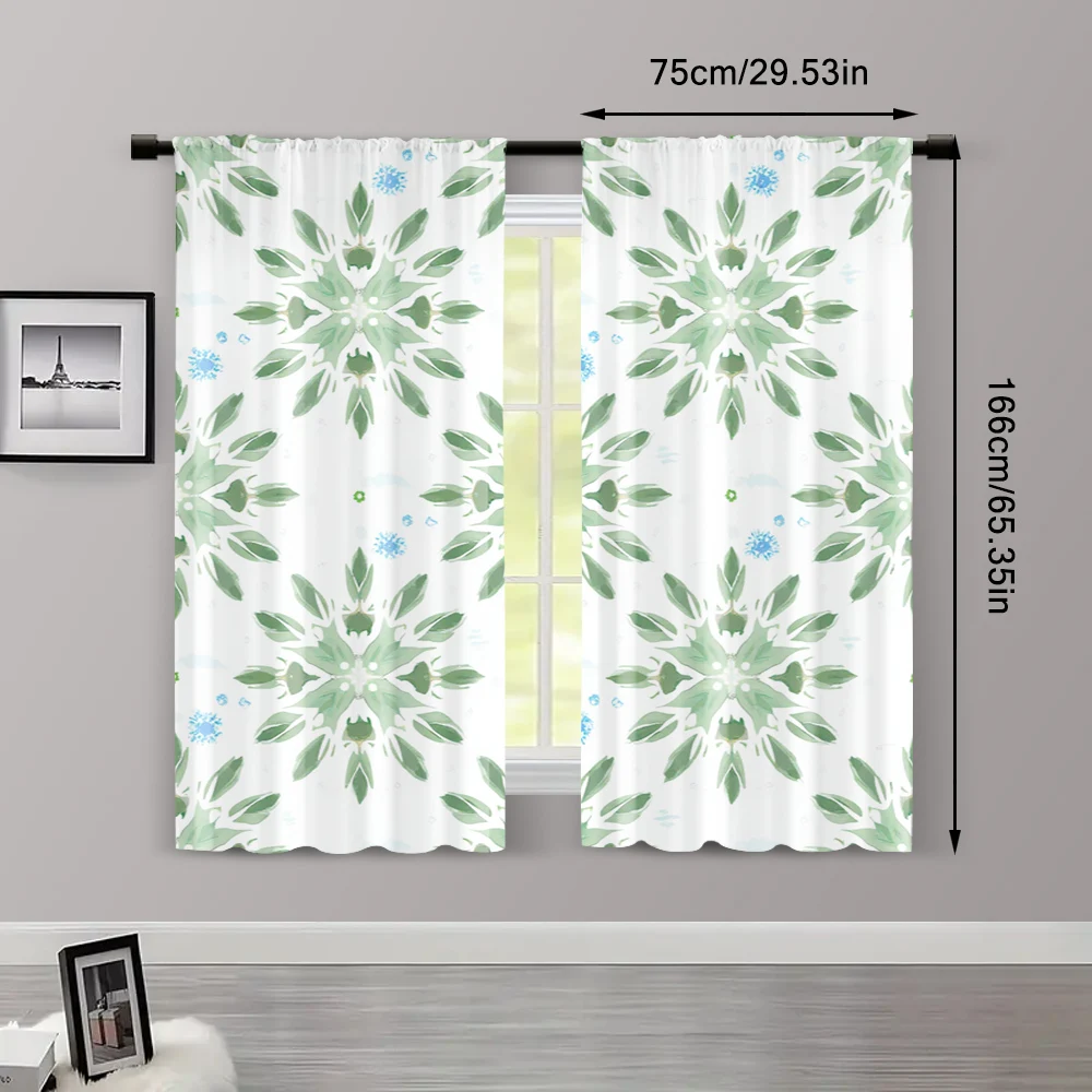2pcs, Popular Curtains Boho Eucalyptus Leaf Pattern Polyester Easy Install (without rod) Decorations Clearance Perfect for 3