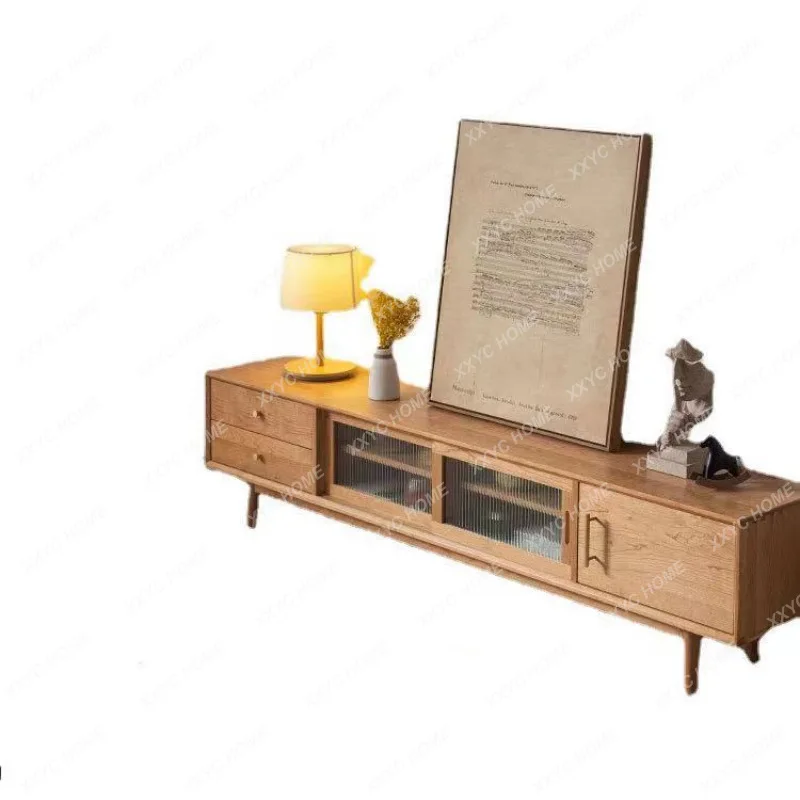 

Nordic Solid Wood TV Cabinet Coffee Table Combination Modern Minimalist Cherrywood Audiovisual Cabinet Living Room Furniture