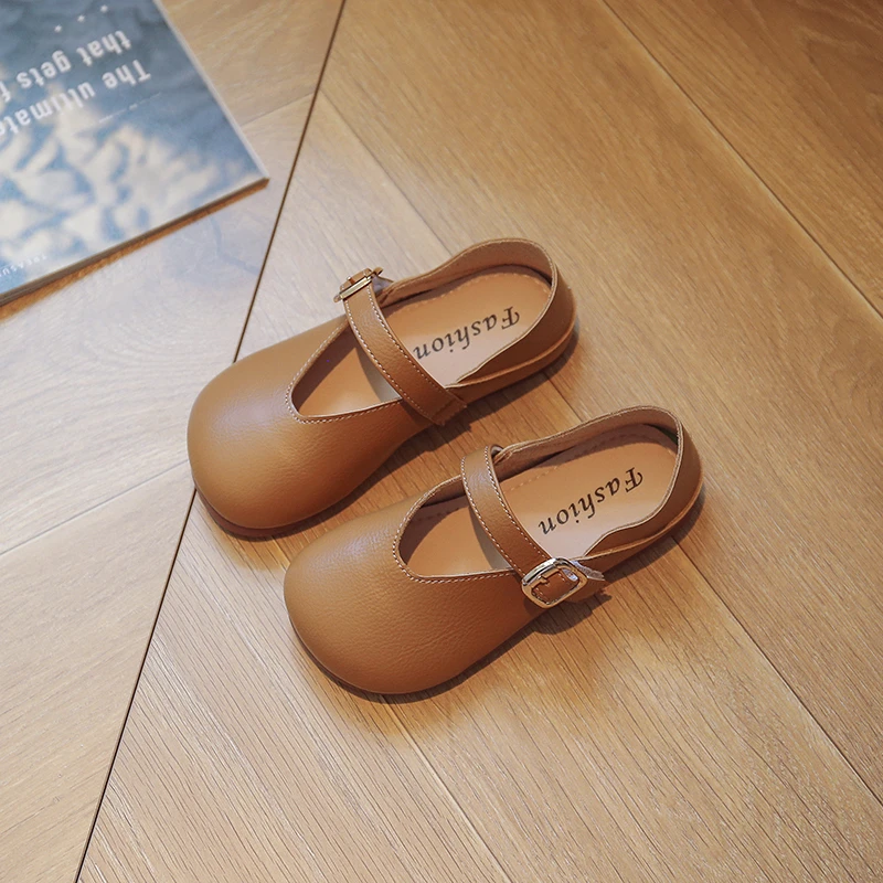 White Brown Black Girls Leather Shoes Kids Princess Shoes Soft bottom Leisure Single Shoe Childrens chaussure fille