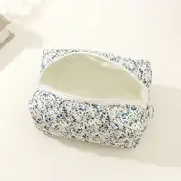 Cotton Floral Puffy Quilted Makeup Bag Cosmetic Pouch Flower Printed Large Travel Cosmetic Bag Makeup Accessory 1