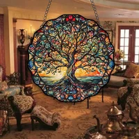 5.9inch Tree of Life Wall Art Decor Sun Hanging Sign Round Indoor Outdoor Window Acrylic Welcome Plate Pendant Decoration 2