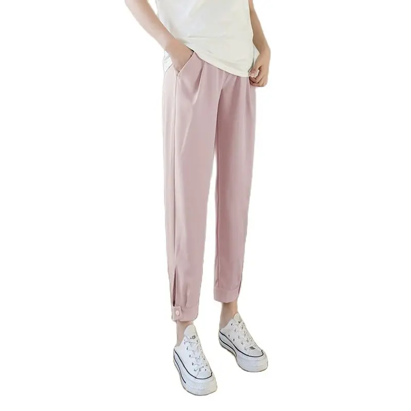 Chiffon Thin Summer Maternity Ankle Pants Fashion Split Button Design Clothes For Pregnant Women Pregnancy Casual Harem Trousers 4