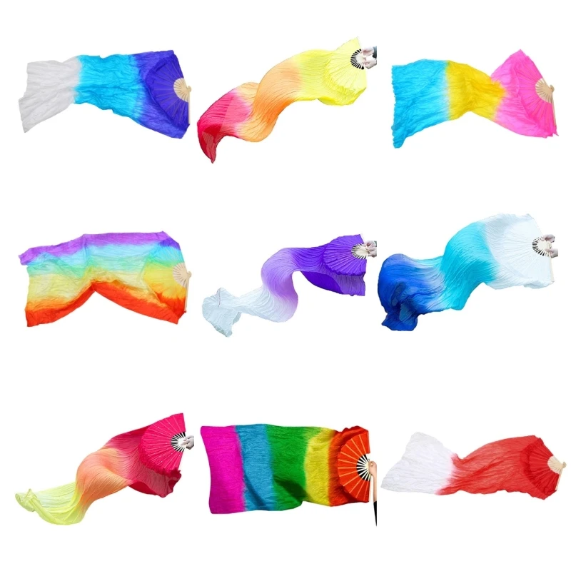 Extended Faux Silk Belly Dance Fan Veils Long Folding Fans for Dance Shows Performances Gift for Teachers