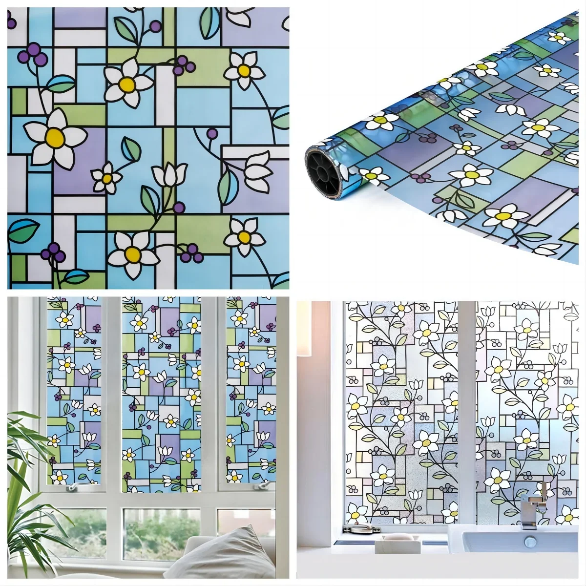 Film Décoratif Statique Motif Magnolia Pour Fenêtre Protection