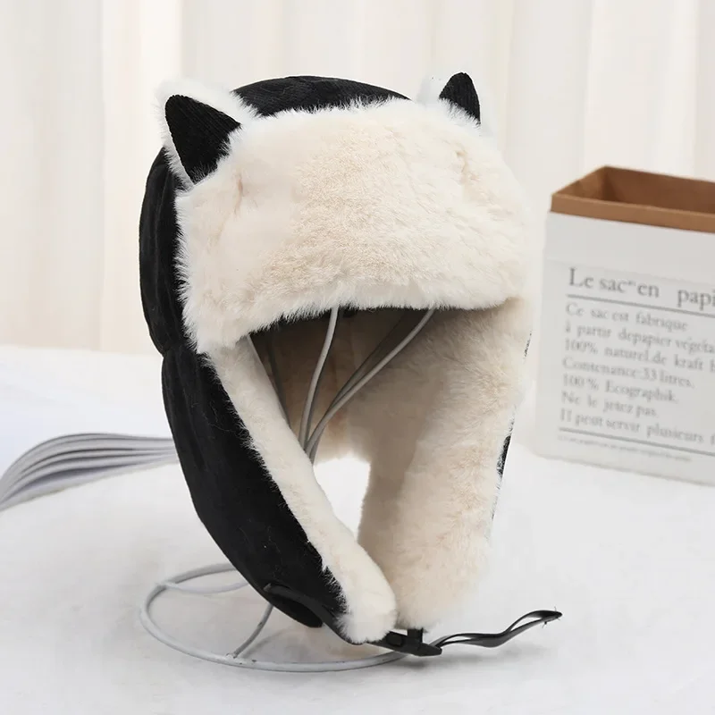 

Women Warm Earmuffs Thicken Ear-flapped Hat Winter Cold-proof Warm Cotton Hat Cat Ears Cap 2022 Winter Russian Hat