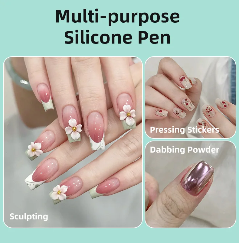 2 Stück Doppelseitiger Silikon-Nagelkunststift, Blumen- und Skulpturenstift mit Kristallgriff, abgewinkelte Spitzen, antihaftbeschichtet, Gel-Prägestift für Maniküre – Detail 3