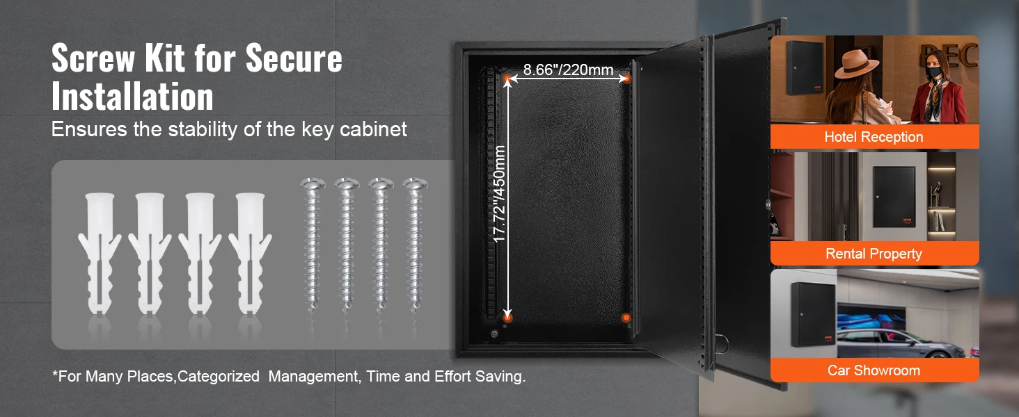 SucceBuy 48/100/200-Key Cabinet Key Lock Box W/ Adjustable Racks Security Key Storage Box Key Organizer for School Office Hotle