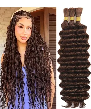 Human Braiding Hair For Boho Braids Human 110g 16-28 Inch Curly Boho Hair For Braiding Knotless 15A Deep Wave Bulk Brown 1