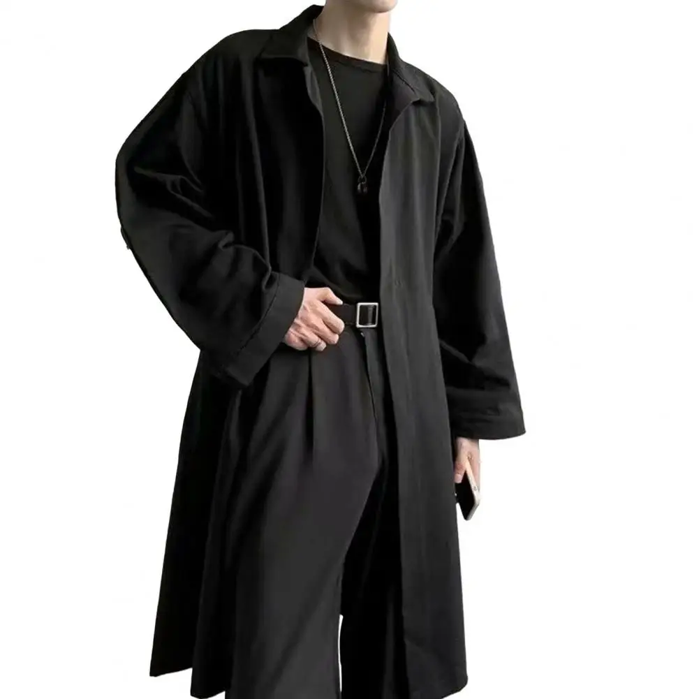 Description Picture 4 of itemLong-sleeve Light Coat for Men Stylish Lapel Trench Coat for Men Breathable Wrinkle-resistant Trendy Spring Autumn Outerwear Men