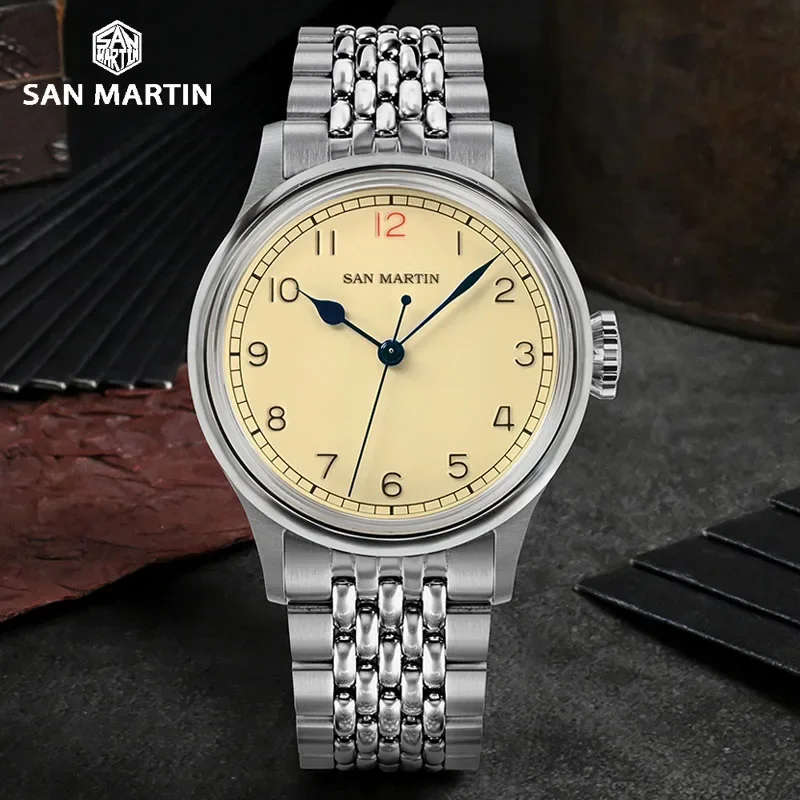 San Martin Sn0105-G-Nb Orologio Da Pilota Vintage Per Uomo Nh35 Orologio Da Polso Meccanico Automatico In Stile Militare Retro C3 Luminoso 100M