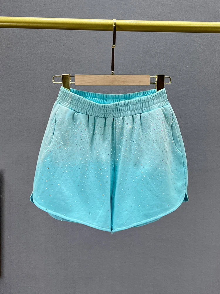 Casual Shorts Women's Summer New Fashion Sweet High Waist Loose Slimming European Heavy Hot Drilling Ladies Wide Leg Hot Pants