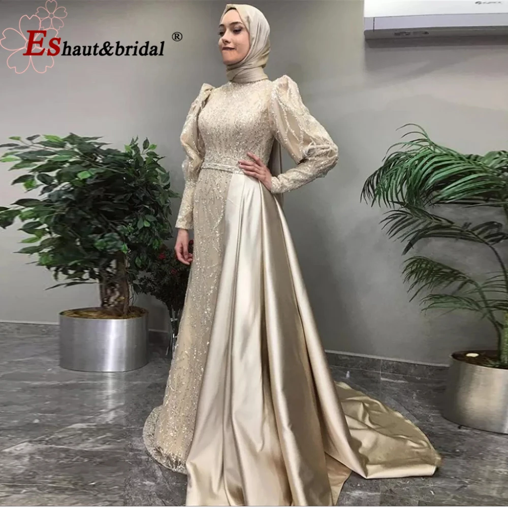 

Женское вечернее платье с юбкой-годе, элегантное мусульманское платье с длинным рукавом и высоким воротом в мусульманском стиле, модель 2023 ...