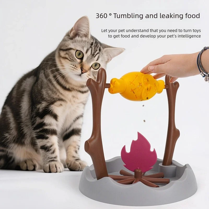 Cat and dog toys roasted chicken leg 360&deg; rotating food hiding and feeding device slow-moving feeder educational items