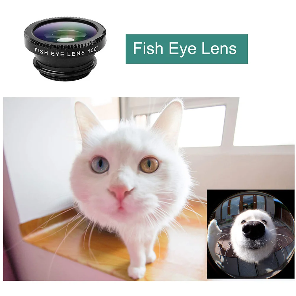 Universal 3-in-1 Fisheye and Wide Angle Smartphone Camera Lens Kit with Clip Attachment