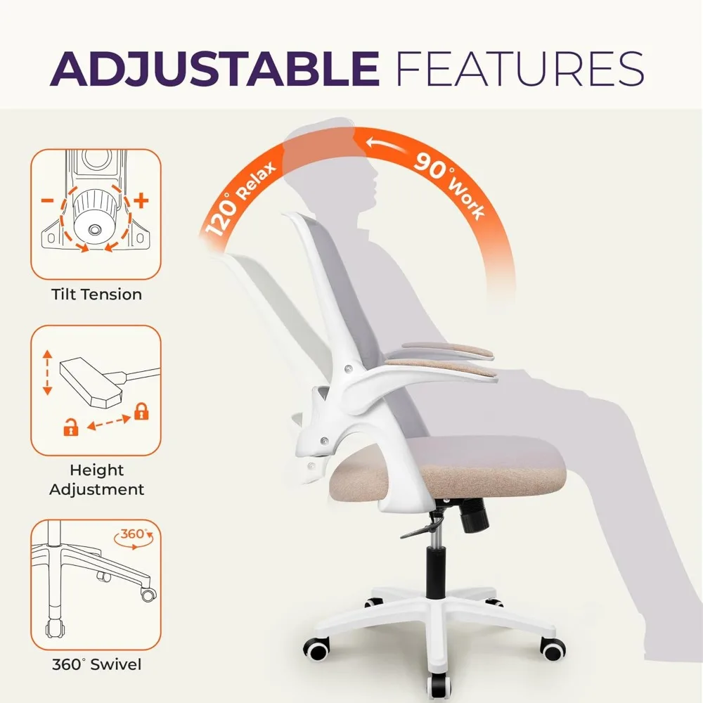 Office Desk Computer Gaming Chair with Ergonomic Lumbar Back Support Flip-up Padded Armrest Adjustable Height and Wheels 5