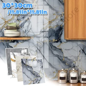 10-50PCS Marble Pattern Self-adhesive Wallpaper Imitation Tile Wall Stickers 3D Ceramic Tile Wall Renovation Decoration Sticker