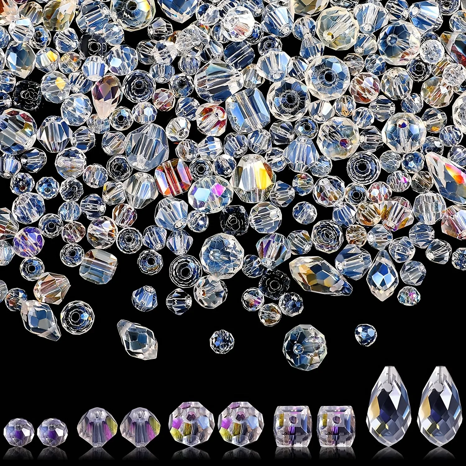 300pcs Mixed Crystal Rondelle Light AB Glass Beads for Shiny Jewelry & Crafts DIY Kit